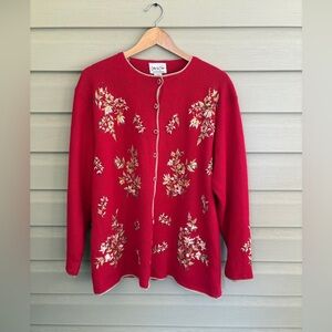 Carly St. Clair vintage embroidered cardigan red gold holiday sweater sz 1X EUC